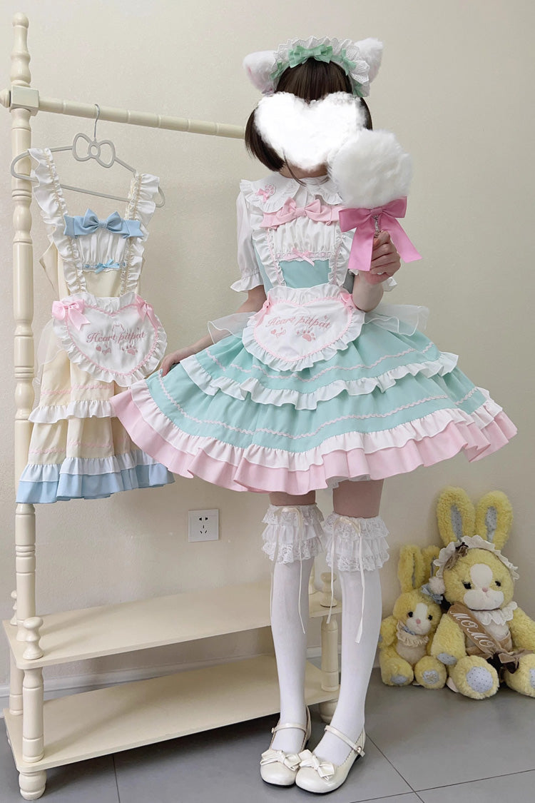 Cat Ear Story Multi-layer Ruffle Bowknot Sweet Lolita Jsk Dress 4 Colors - Yellow - 16