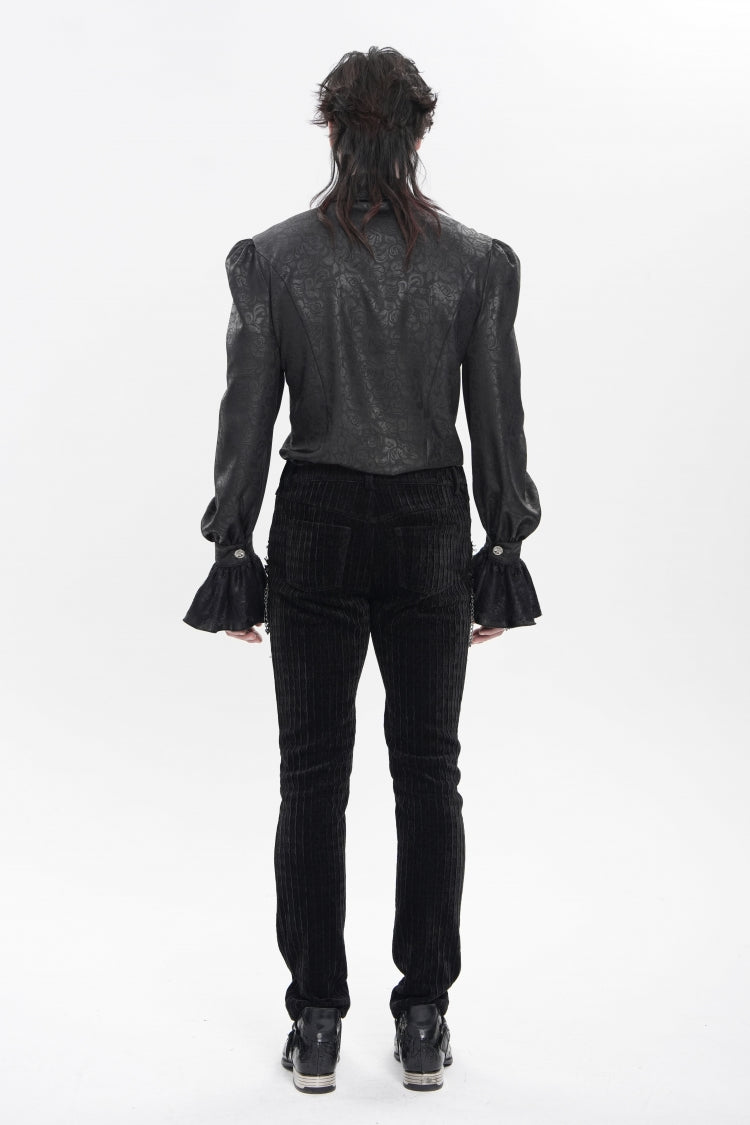 Black Cross Spider Turn-down Collar Long Trumpet Sleeves Printed Lace Men's Gothic Shirt - Product - 4