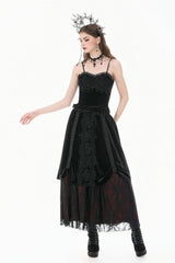 Black Lace Mesh Patchwork Velvet Women's Gothic Vintage Bustier with Beaded Tassel Drops - Product - 9