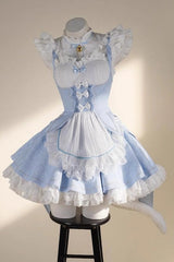 [Ram Rem] Ruffle Bowknot Sweet Japanese Lolita Jsk Dress Set 2 Colors - Aqua - 1