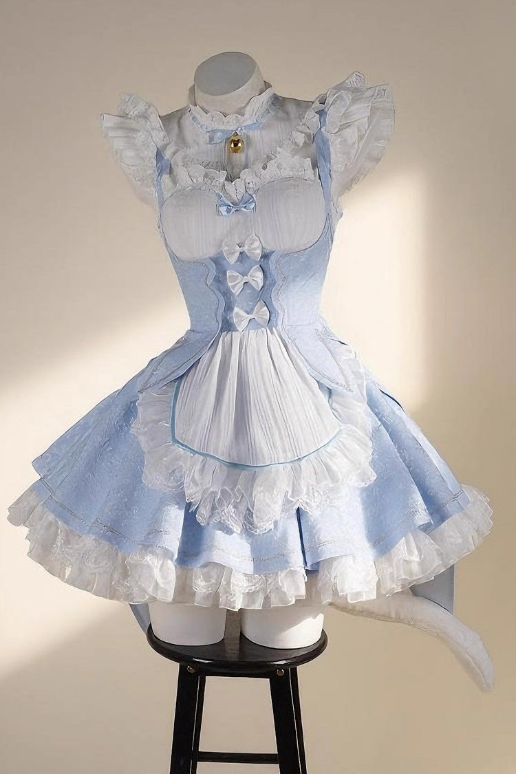 [Ram Rem] Ruffle Bowknot Sweet Japanese Lolita Jsk Dress Set 2 Colors - Aqua - 1