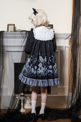Black Bandage Bear Print Long Sleeves Ruffle Bowknot Lace Gothic Lolita Dress - Product - 3