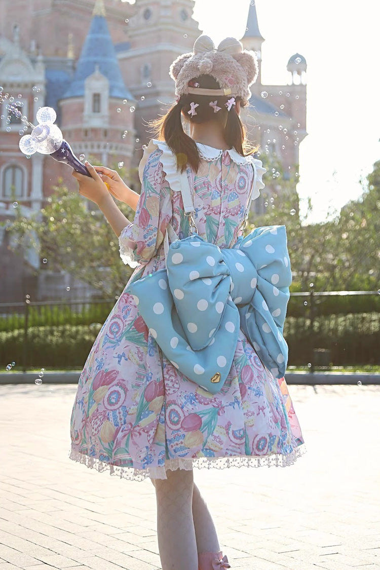 Blue Polka Dot Print Bowknot Shaped Sweet Lolita Backpack - Product - 3