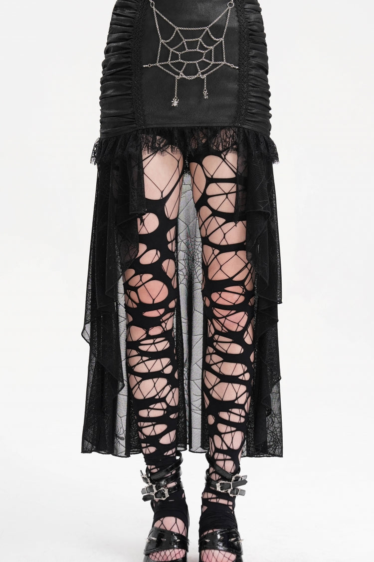 Black Chain Lace Irregular Hem Mesh Women's Gothic Skirt - Product - 2