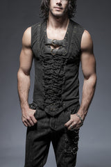Black V Collar Sleeveless Metal Rings Cross Lace-Up Men's Steampunk Vest - Black - 1