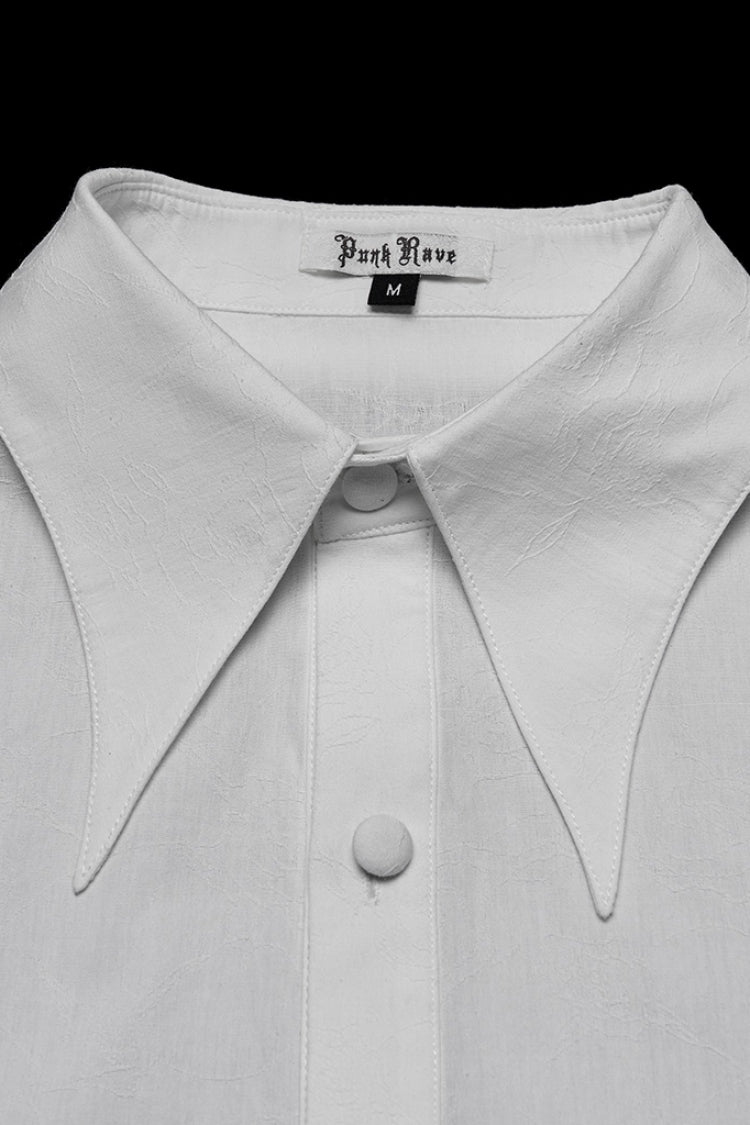 White Lapel Collar Long Puff Sleeves Men's Gothic Blouse with Detachable Necktie White - Product - 5