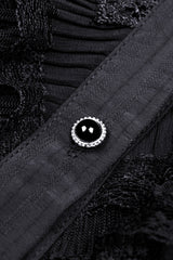 Black Ruffled Stand Collar Lace Jabot Short Puff Sleeves Front Button‑Up Lace-Up Women's Gothic Blouse - Product - 11