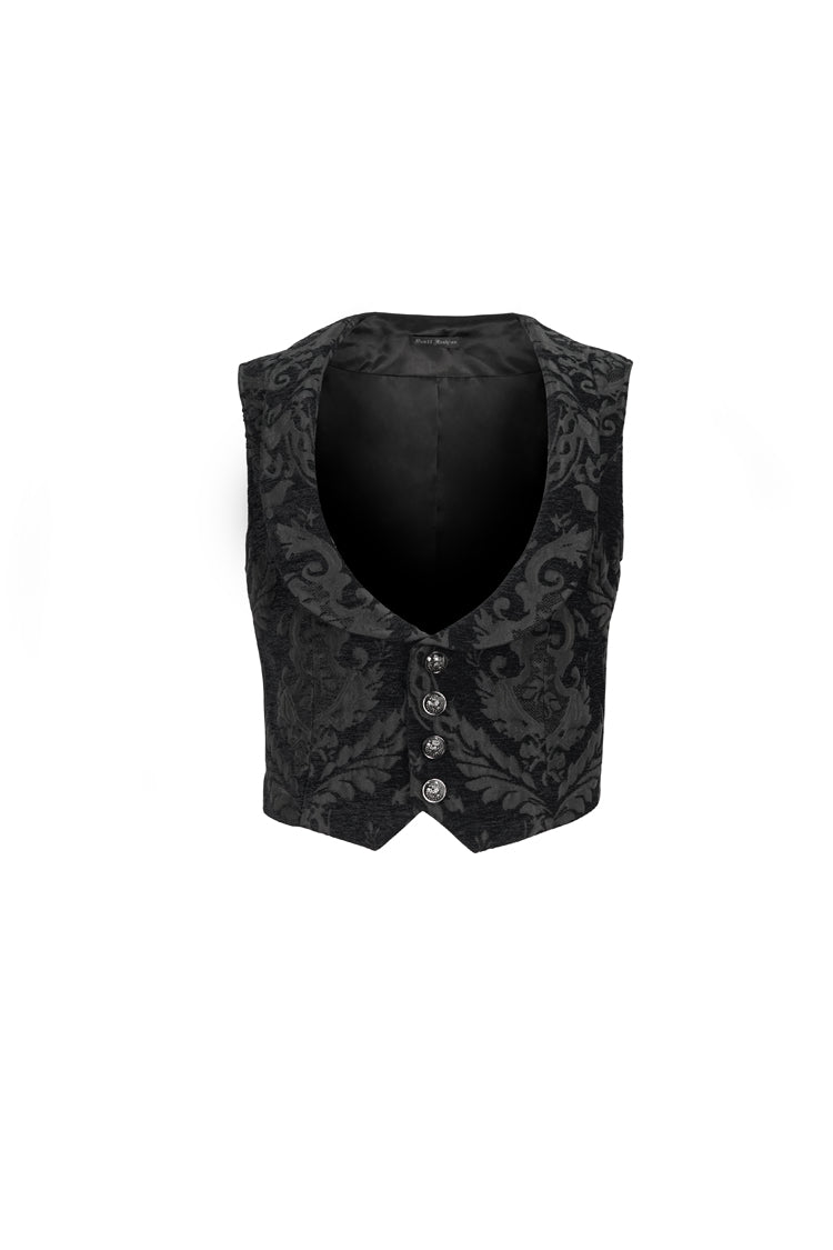 Black Metal Mushroom Button Waist Loop Jacquard Short Men's Gothic Waistcoat - Product - 5