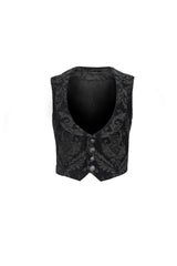 Black Metal Mushroom Button Waist Loop Jacquard Short Men's Gothic Waistcoat - Product - 5