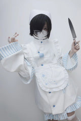 White/Blue Medical Angel Long Sleeves Print Loose Sweet Jirai Kei Japanese Set - Product - 5