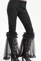 Black Ruffle Stitching Lace Women's Gothic Pants - Product - 5