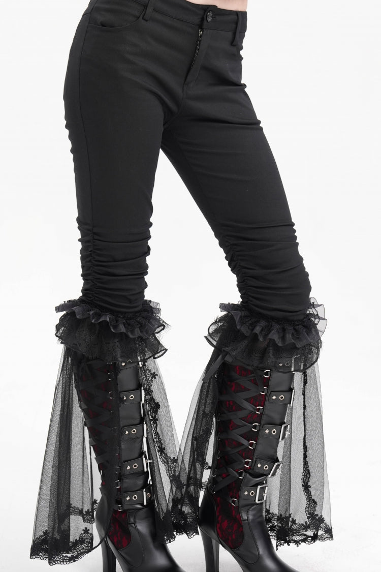 Black Ruffle Stitching Lace Women's Gothic Pants - Product - 5