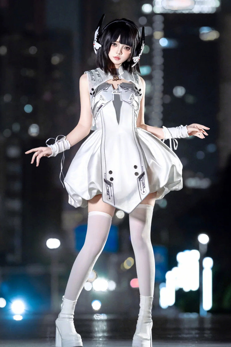 ホワイト [Tech Light Realm] ノースリーブ プリント Sci-Fi Techwear 未来的パンクロリータ ジャンパースカート（JSK） セット 商品画像