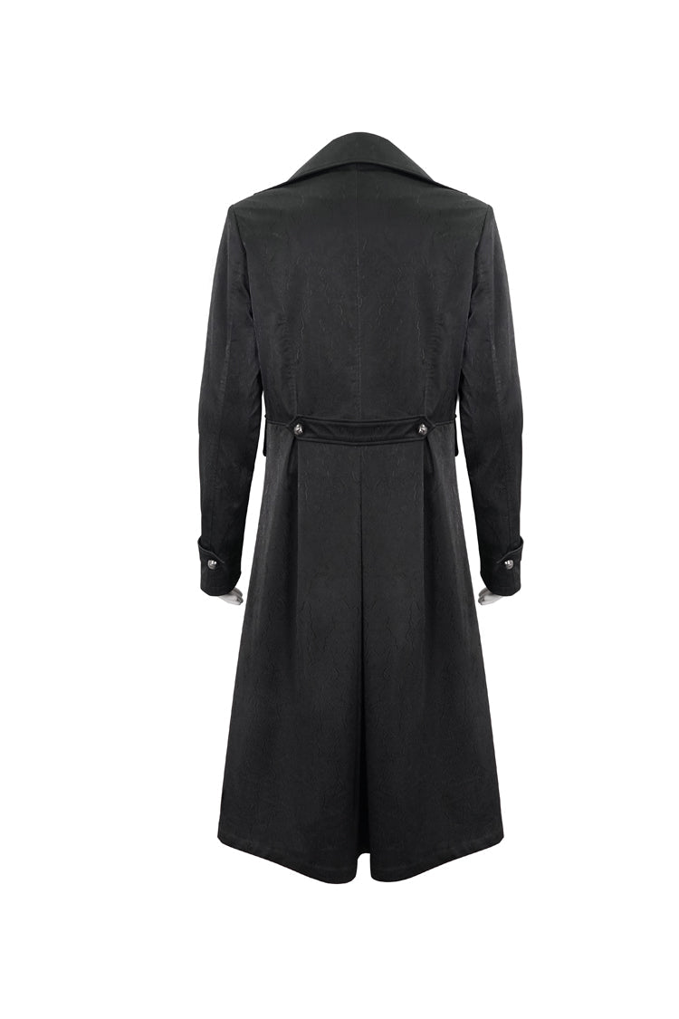Black Lapel Collar Double Breasted Metal Cross Zip Men's Gothic Long Coat - Product - 8