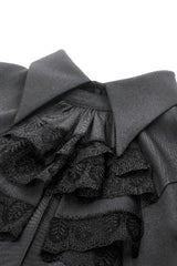 Black Point Lapel Collar Short Puff Sleeves Women's Gothic Blouse with Removable Rosette Cravat - Product - 14