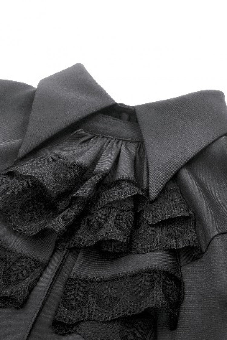 Black Point Lapel Collar Short Puff Sleeves Women's Gothic Blouse with Removable Rosette Cravat - Product - 14