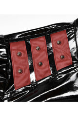 Black/Red Patent Leather Lapel Pleated Slim Fit Faux Leather Long Sleeve Punk Women's Jacket - Product - 8