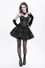 Black Sleeveless Ruffle Embroidery Lace-Up Women's Gothic Tank Top - Product - 8