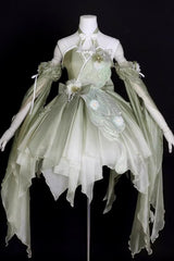 Green Halterneck Sleeveless Bowknot Lace Irregular Sweet Chinese Style Lolita Jsk Dress - Product - 3