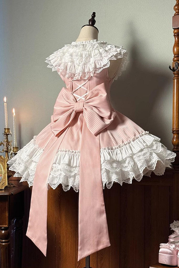 Pink [Miss Tsundere] Sleeveless Multi-Layered Ruffle Bowknot Lace Asymmetric Sweet Princess Lolita Dress - Product - 3