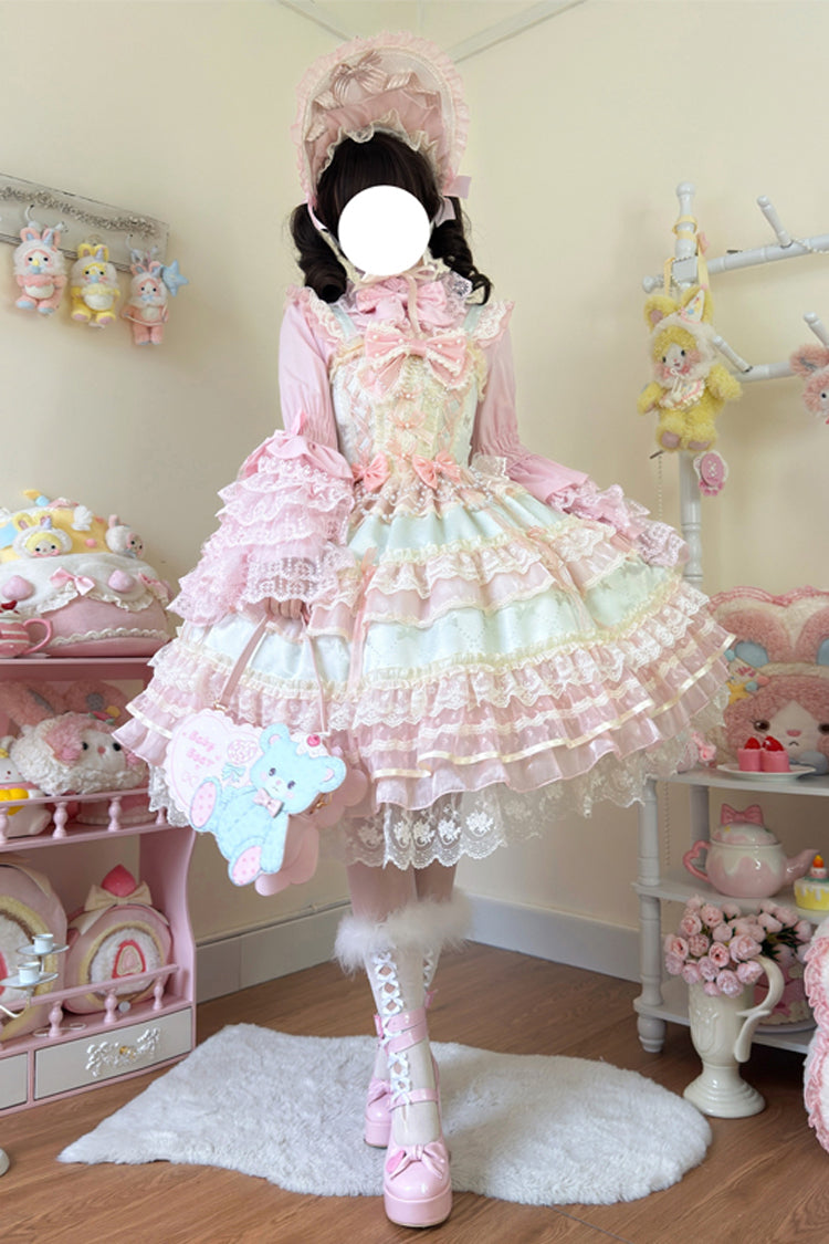 Green [Star Love Song] Ruffle Hanayome Bowknot Lace Sweet Lolita Jsk Dress - Product - 2