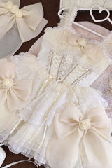 Beige Multi-layer Ruffle Hanayome Bowknot Lace-Up Sweet Princess Lolita Jsk Dress - Product - 3