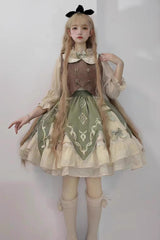 Green [The Wizard of Oz] Multi-Layered Print Ruffle Bowknot Sweet Lolita Dress Three Piece Set - Product - 5