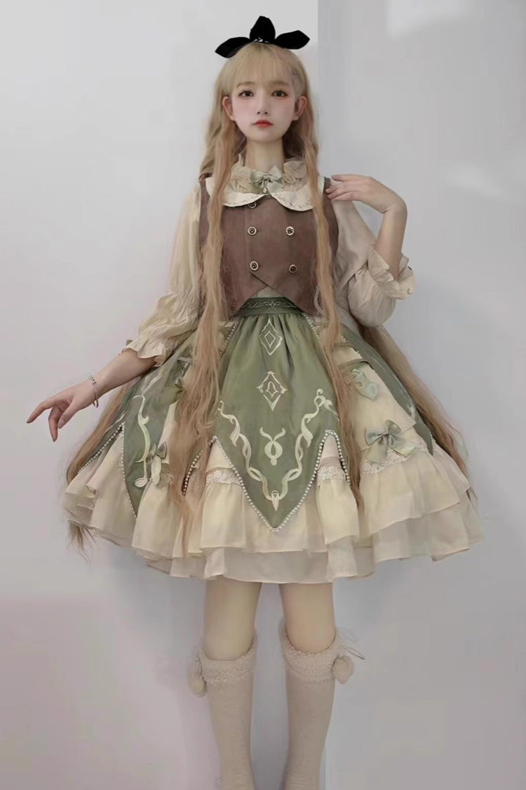 Green [The Wizard of Oz] Multi-Layered Print Ruffle Bowknot Sweet Lolita Dress Three Piece Set - Product - 5