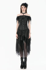 Black Jacquard Ruffled Lace Lace-Up Women's Gothic Overbust Corset - Product - 5