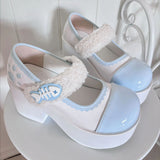 Fishbone-Style Single-Strap Buckle Sweet Lolita Platform Shoes - Blue/White - 2