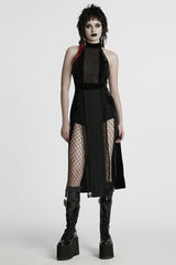 Black Halterneck Sleeveless Stitching Mesh Women's Gothic Dress - Product - 4