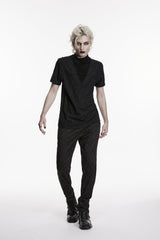 Black High Collar Short Sleeves Spliced Pleated Men's Gothic Shirt - Product - 4