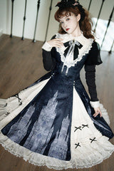 Black/White Church Bells Print Ruffle Cardigan Bowknot Gothic Elegant Lolita Dress - Product - 4