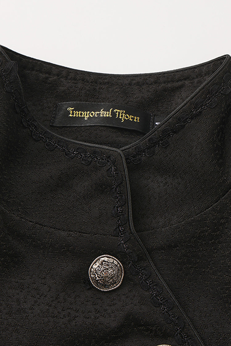 Black [Eternal Gloom Portrait] Back Cross Stand Collar Asymmetric Vintage Elegant Prince Gorgeous Handsome Lolita Coat - Product - 2