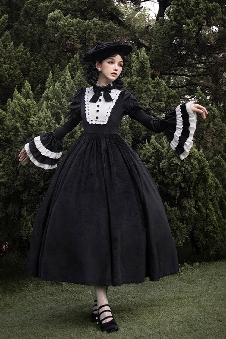 Black [Sleepless Night] Long Hime Sleeves Ruffle Bowknot Gothic Lolita Dress - Product - 6