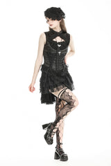 Black Sleeveless Cut-Out Lace Trim Side Lace-Up Women's Gothic Sexy Corset Top - Product - 11