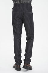 Black High Waisted Lace-Up Striped Men's Gothic Pants - Product - 4