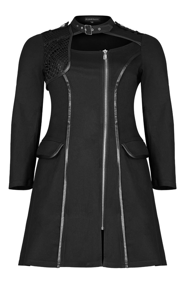 Black Elasticity Knitted Stitching Glued Fabric Slim And Handsome Pocket Decoration Metal Zipper Women's Plus Size Punk Dress - Product - 5