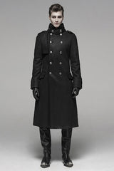 Black Long Sleeves Double-breasted Men's Gothic Military Long Coat - Black - 1