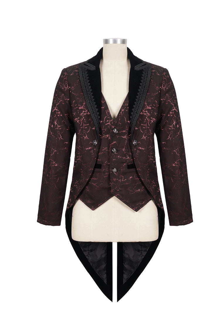 Red Bright Pattern Printed Decoration Men's Gothic Tailcoat - Product - 6