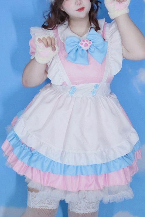 Pink Lapel Collar Ruffled Short Sleeves Plus Size Sweet Lolita Dress - Pink - 1