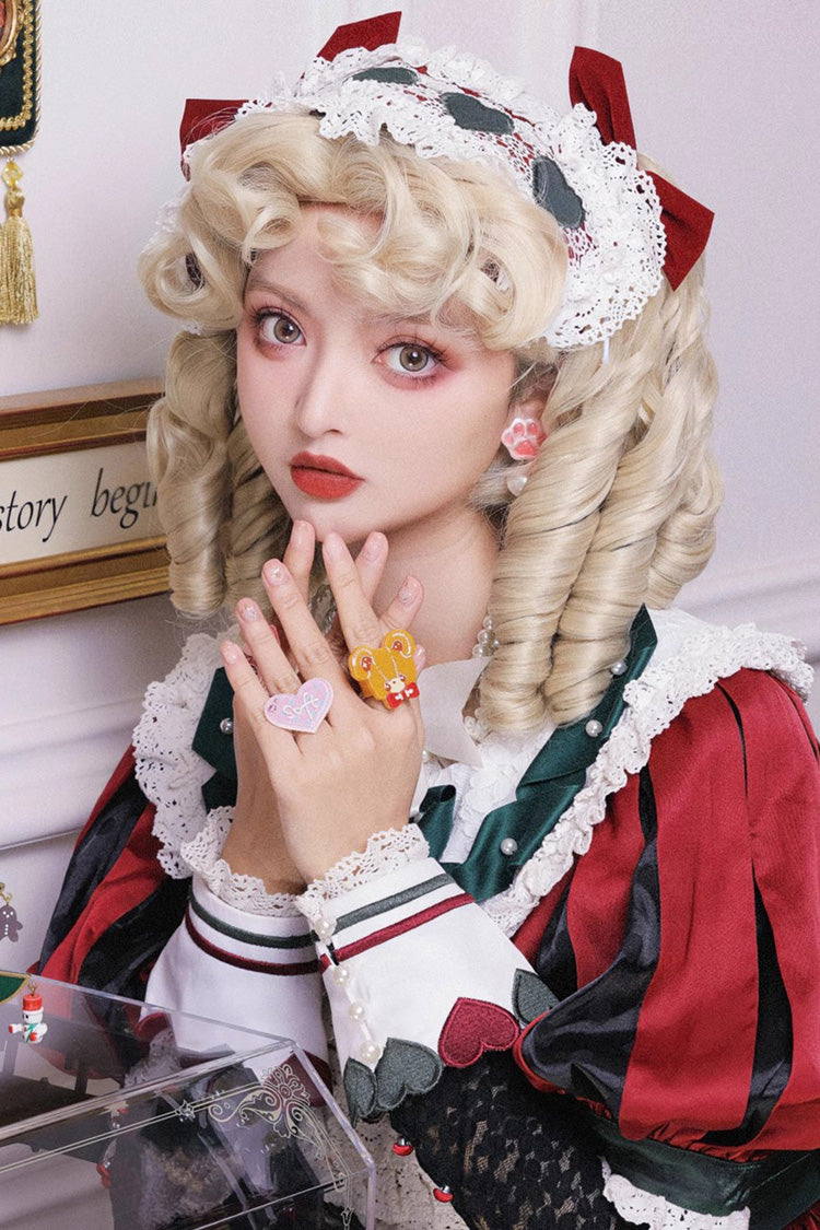 Golden Roman [Elizabeth] Sweet Vintage Elegant Lolita Curl Twin-Tail Wig - Golden - 1