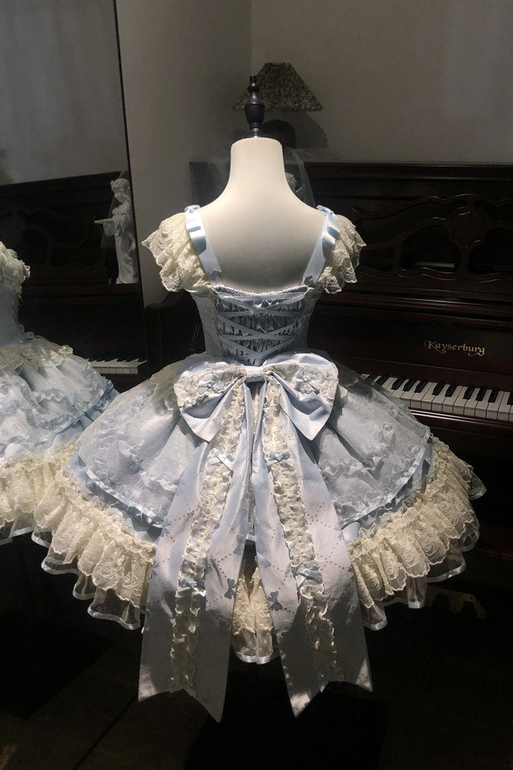 ブルー [Dreaming Butterfly] ティアード ジャカード フリル リボン レース スウィートプリンセスロリータ ジャンパースカート（JSK） 商品画像