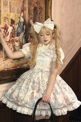 Light Blue [The Princess's Magical Diary] Printed Short Sleeves Ruffled Bow Sweet Princess Lolita Dress - Product - 2