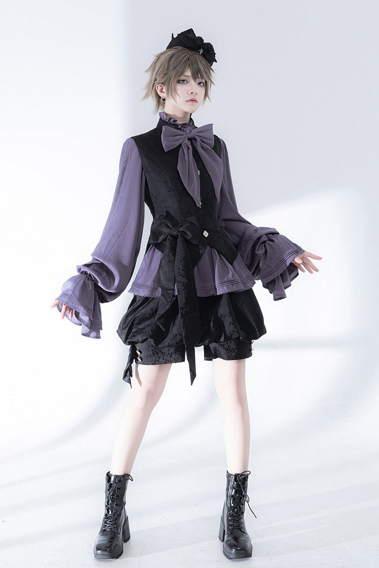 パープル Hunting Rabbits 長袖リボンゴシックヴィンテージ王子系ファッションロリータブラウス 商品画像