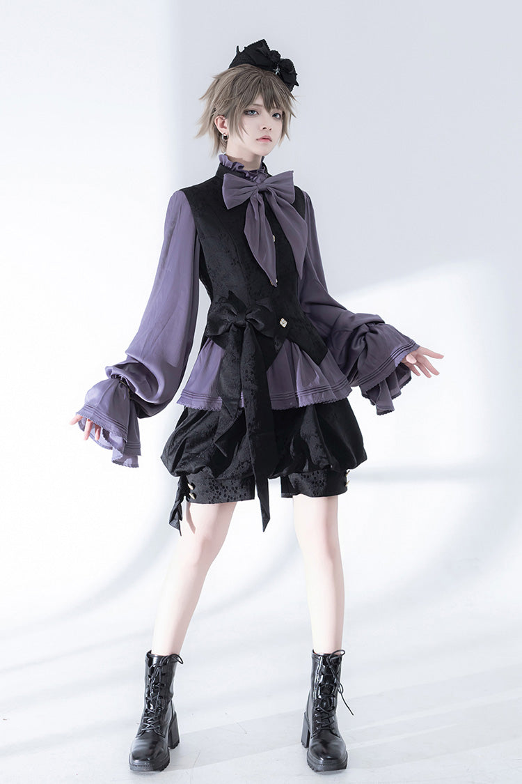 Purple Hunting Rabbits Long Sleeves Bowknot Gothic Vintage Ouji Fashion Lolita Blouse - Product - 6