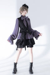 Purple Hunting Rabbits Long Sleeves Bowknot Gothic Vintage Ouji Fashion Lolita Blouse - Product - 6