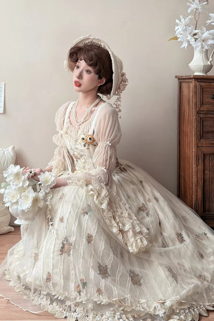 Apricot [Chloris] Printed Embroidered Lace Sweet Lolita Jsk Dress - Product - 5