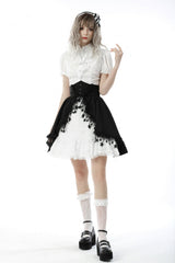 White Short Puff Sleeves Ruffled Neckline Lace Lace-Up Women's Gothic Blouse - Product - 6