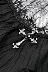 Black Lace Short Sleeves Cross Ruffled Women's Gothic Graduation Dress - Product - 15